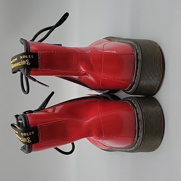 Doc Martens Red Patent Leather Boots Combat Boots - Picture 5 of 11